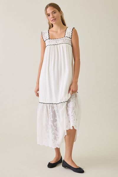 Elevator Disco Grace Lace Trim Babydoll Maxi Dress
