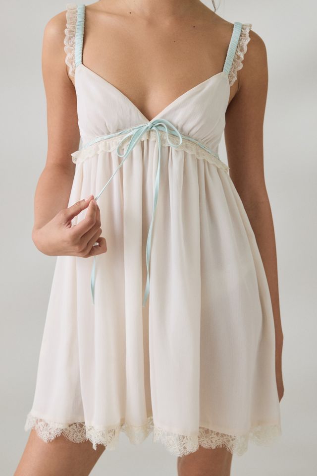 Elevator Disco Romantic Crush Ribbon + Lace Trim Babydoll Mini Dress #1