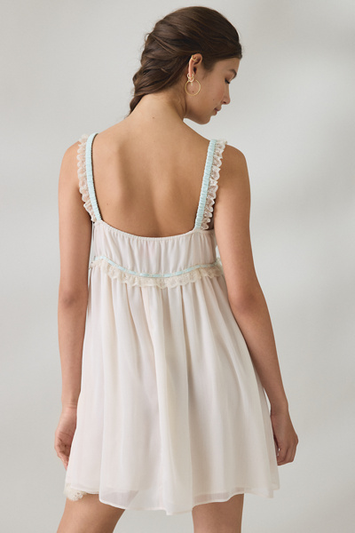 Elevator Disco Romantic Crush Ribbon + Lace Trim Babydoll Mini Dress