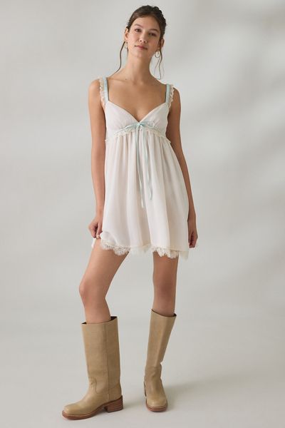 Elevator Disco Romantic Crush Ribbon + Lace Trim Babydoll Mini Dress