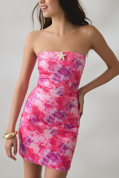 Elevator Disco Blooming Sequin Strapless Mini Dress