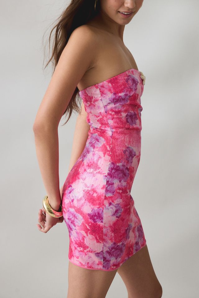 Elevator Disco Blooming Sequin Strapless Mini Dress #3