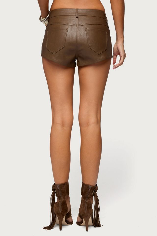 Edikted Mid Rise Faux Leather Micro Shorts #3