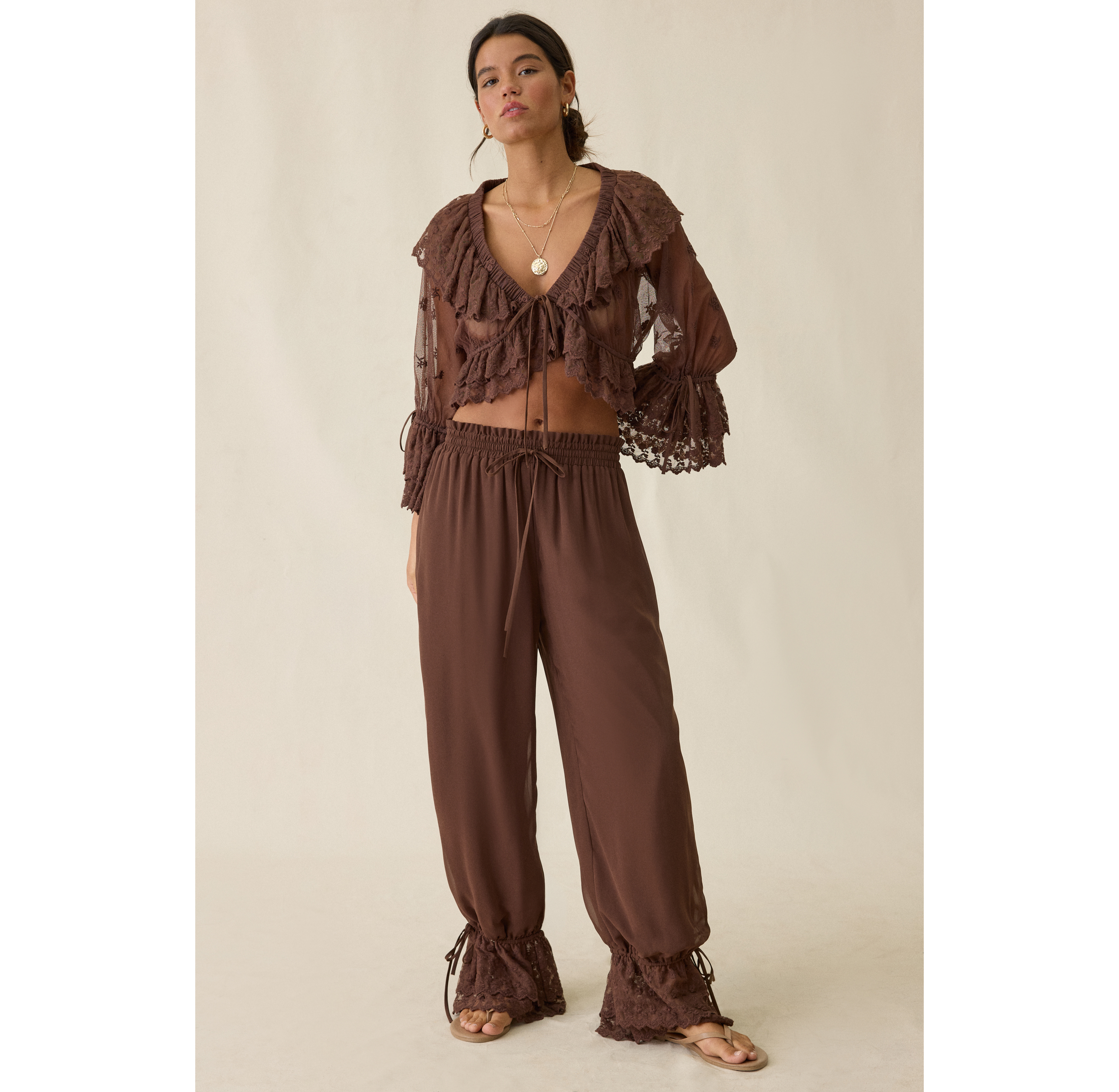 Elevator Disco Eleanor Ruffle Lace Trim Balloon Pants
