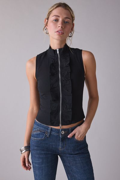 Motel Hanae High Neck Sleeveless Zip-Front Top