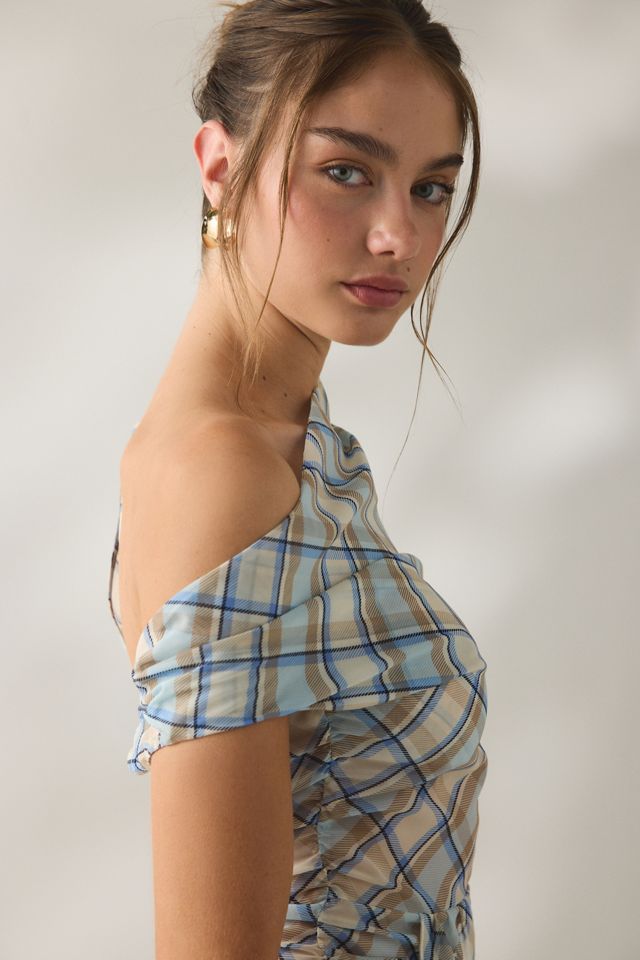 Motel Maida Blue Check Convertible Tie Detail Top #2