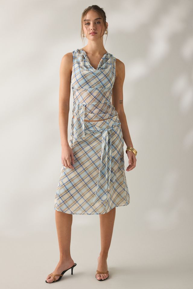 Motel Maida Blue Check Convertible Tie Detail Top #3