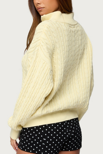 Edikted Sarie Cable Knit Quarter Zip Sweater
