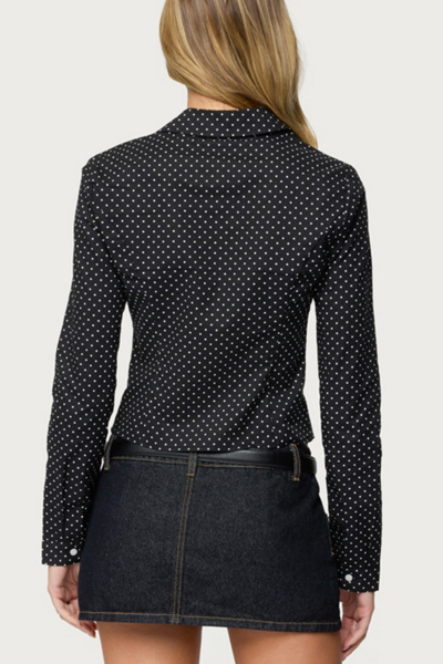 Edikted Ilia Polka Dot Button Up Shirt