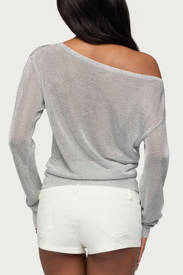 Edikted Charlo Off Shoulder Shiny Knit Top #4