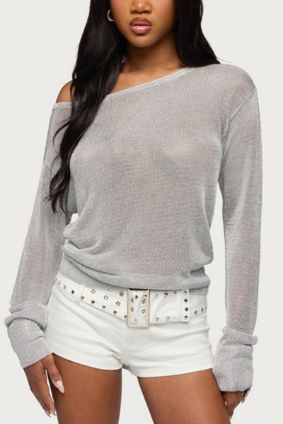 Edikted Charlo Off Shoulder Shiny Knit Top
