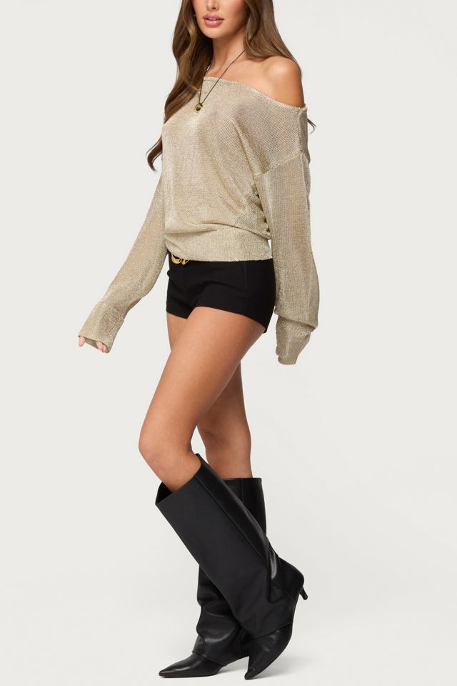 Edikted Charlo Off Shoulder Shiny Knit Top #1