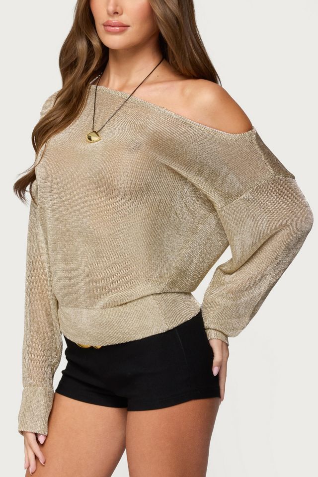 Edikted Charlo Off Shoulder Shiny Knit Top | Urban Outfitters
