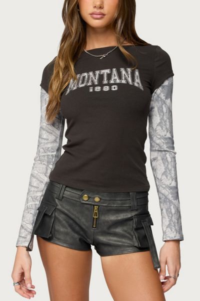 Edikted Layered Camo Long Sleeve T Shirt