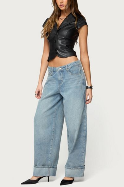 Edikted Faux Leather Tailored Button Up Top