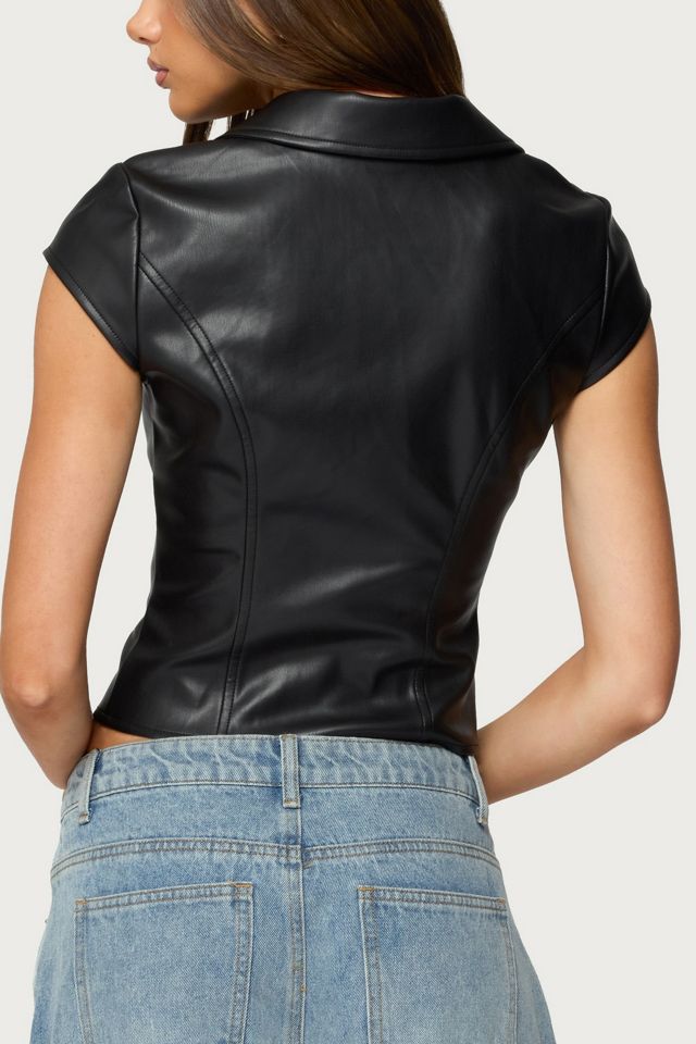 Edikted Faux Leather Tailored Button Up Top #4