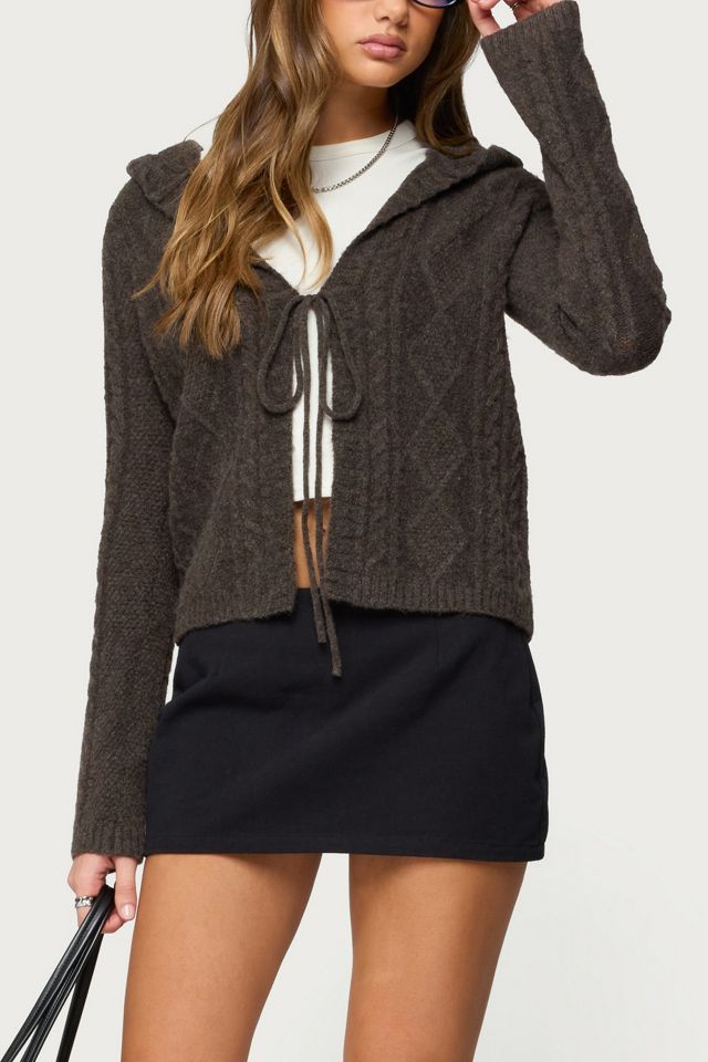 Edikted Jayla Hooded Cable Knit Cardigan #3