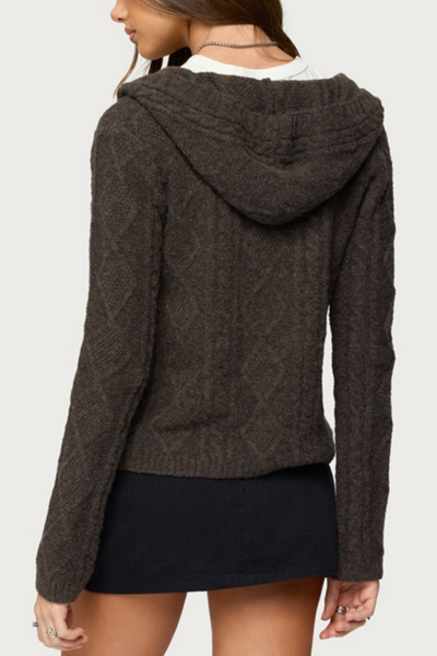 Edikted Jayla Hooded Cable Knit Cardigan
