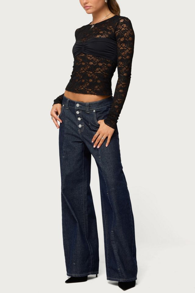 Edikted Rosette Bandeau Sheer Lace Top | Urban Outfitters