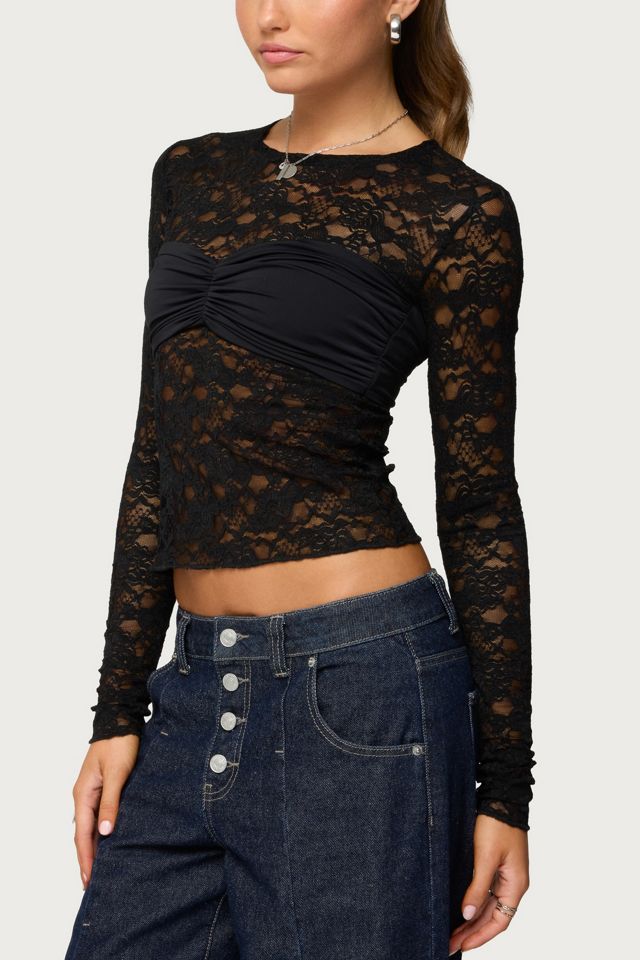 Edikted Rosette Bandeau Sheer Lace Top #2
