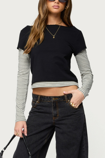 Edikted Layered Stripey Long Sleeve T Shirt