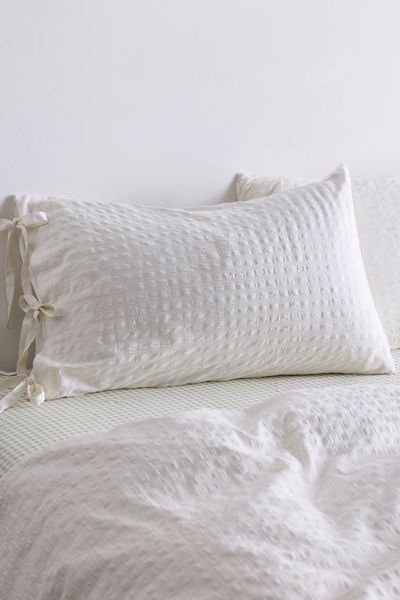 Seersucker Tied Trim Cotton Sham Set