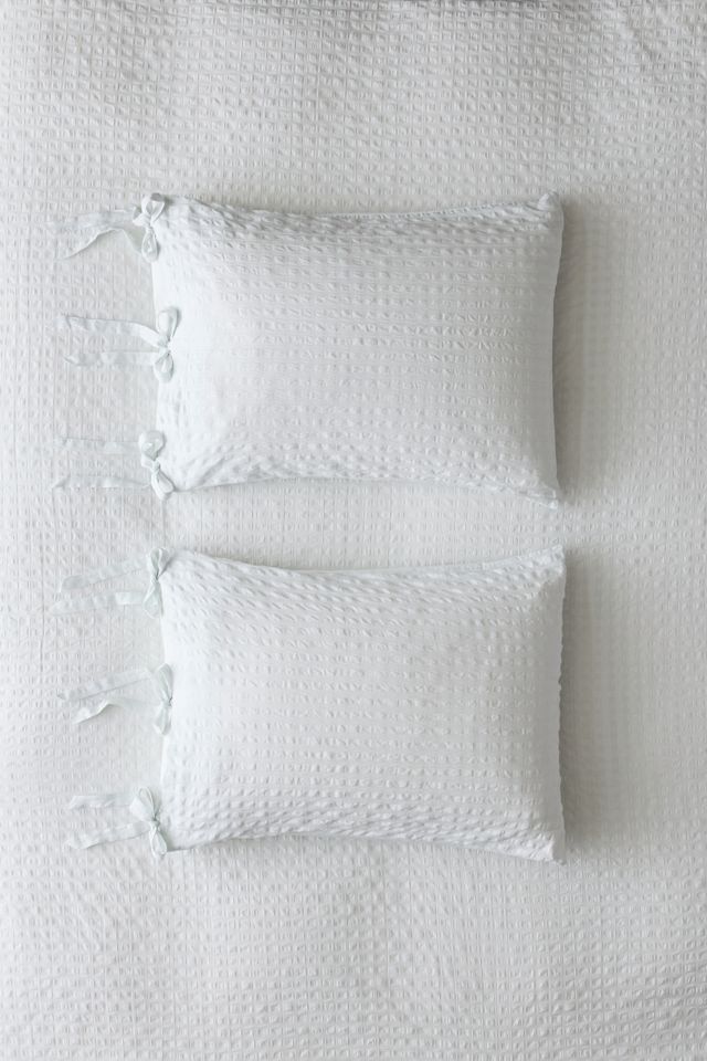 Ensemble de couvre-oreillers en coton seersucker à bordure nouée #1