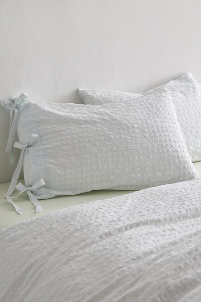 Ensemble de couvre-oreillers en coton seersucker à bordure nouée