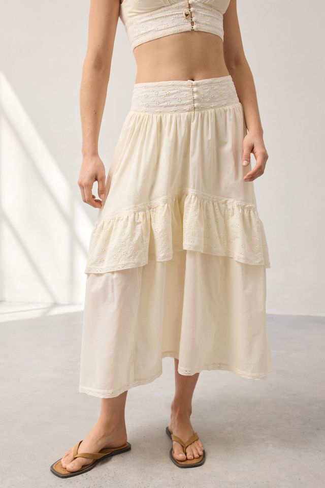 Kimchi Blue Seaside Splash Ruffle Lace Trim Midi Skirt 2-Piece Set #2