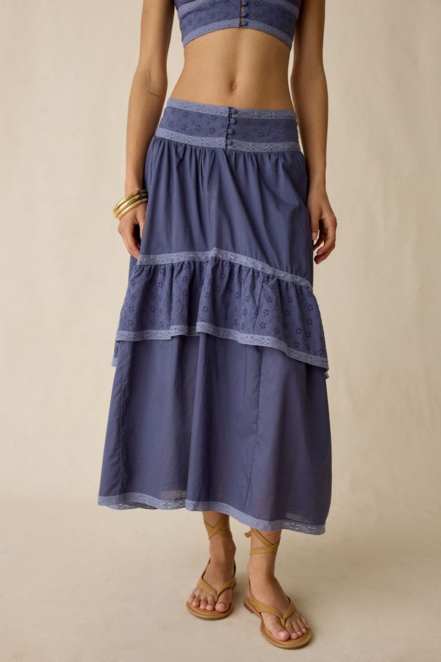 Kimchi Blue Seaside Splash Ruffle Lace Trim Midi Skirt 2-Piece Set #1