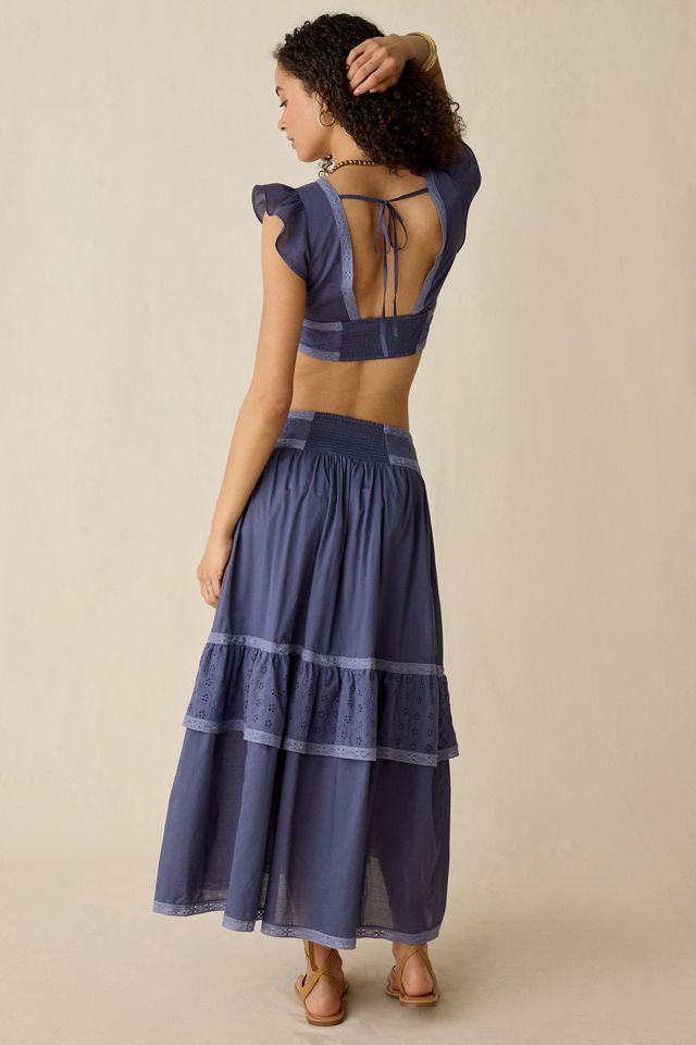 Kimchi Blue Seaside Splash Ruffle Lace Trim Midi Skirt 2-Piece Set #4