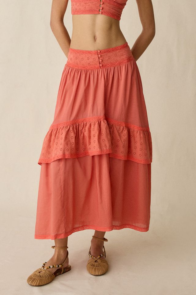 Kimchi Blue Seaside Splash Ruffle Lace Trim Midi Skirt 2-Piece Set #2