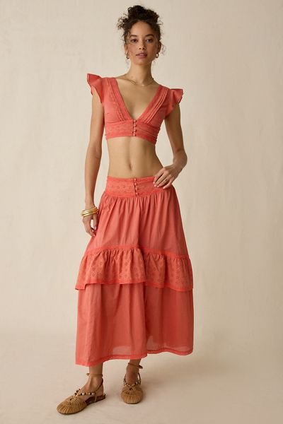Kimchi Blue Seaside Splash Ruffle Lace Trim Midi Skirt 2-Piece Set