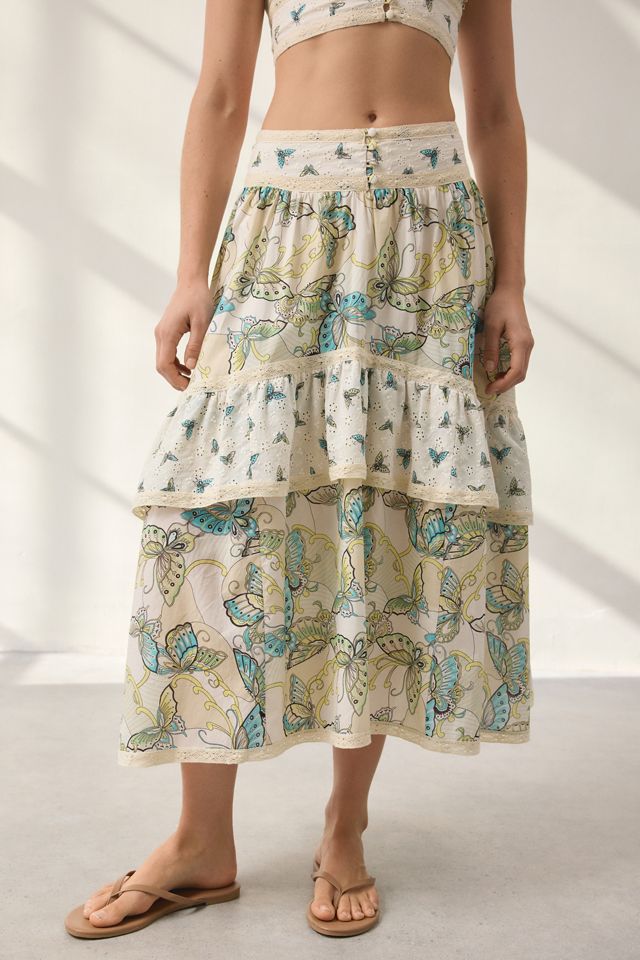 Kimchi Blue Seaside Splash Ruffle Lace Trim Midi Skirt 2-Piece Set #2