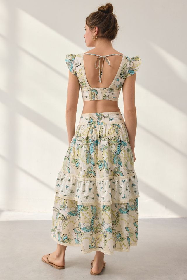 Kimchi Blue Seaside Splash Ruffle Lace Trim Midi Skirt 2-Piece Set #3