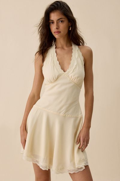 Steve Madden Liza Lace Trim Halter Mini Dress