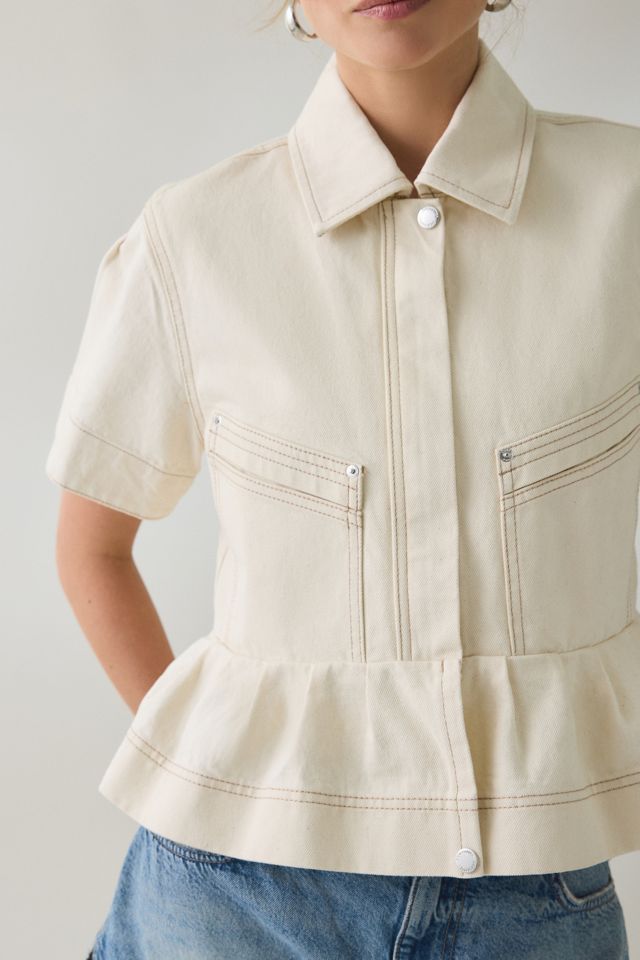Steve Madden Haezel Peplum Short Sleeve Denim Jacket #1
