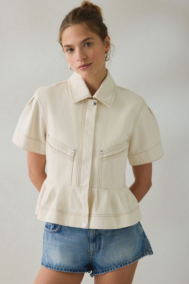 Steve Madden Haezel Peplum Short Sleeve Denim Jacket #2