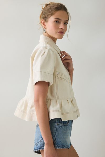 Steve Madden Haezel Peplum Short Sleeve Denim Jacket