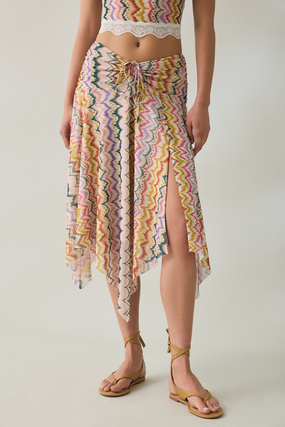 Steve Madden Abella Cinch-Front Asymmetric Mesh Midi Skirt