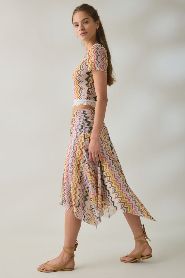 Steve Madden Abella Cinch-Front Asymmetric Mesh Midi Skirt #2