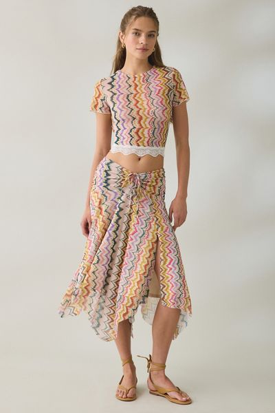 Steve Madden Abella Cinch-Front Asymmetric Mesh Midi Skirt