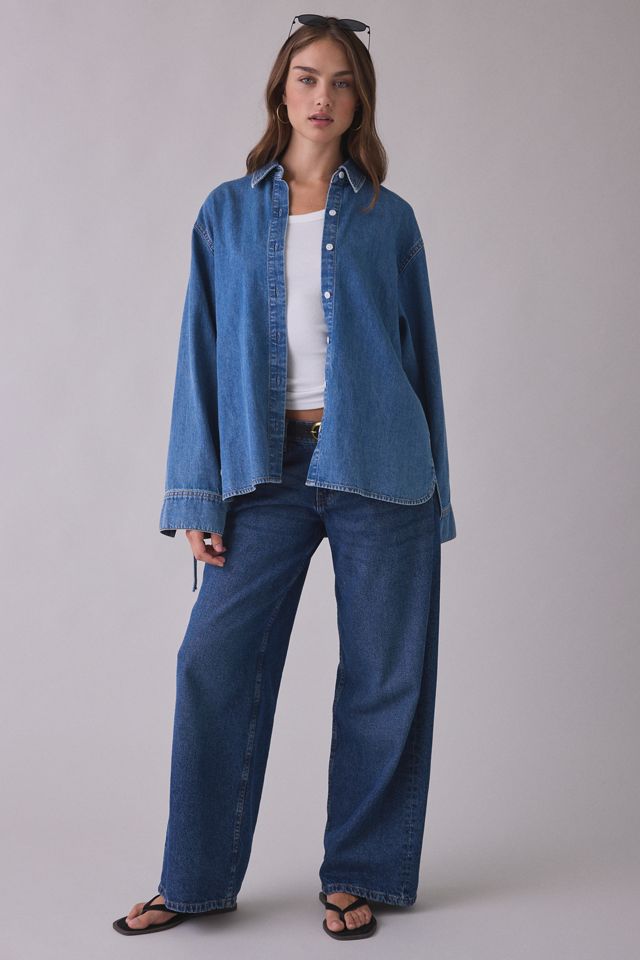 Steve Madden Merrit Ruched Tie-Sleeve Denim Button-Down Shirt #2