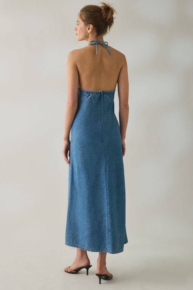 Steve Madden Vilma High Neck Halter Denim Maxi Dress #2
