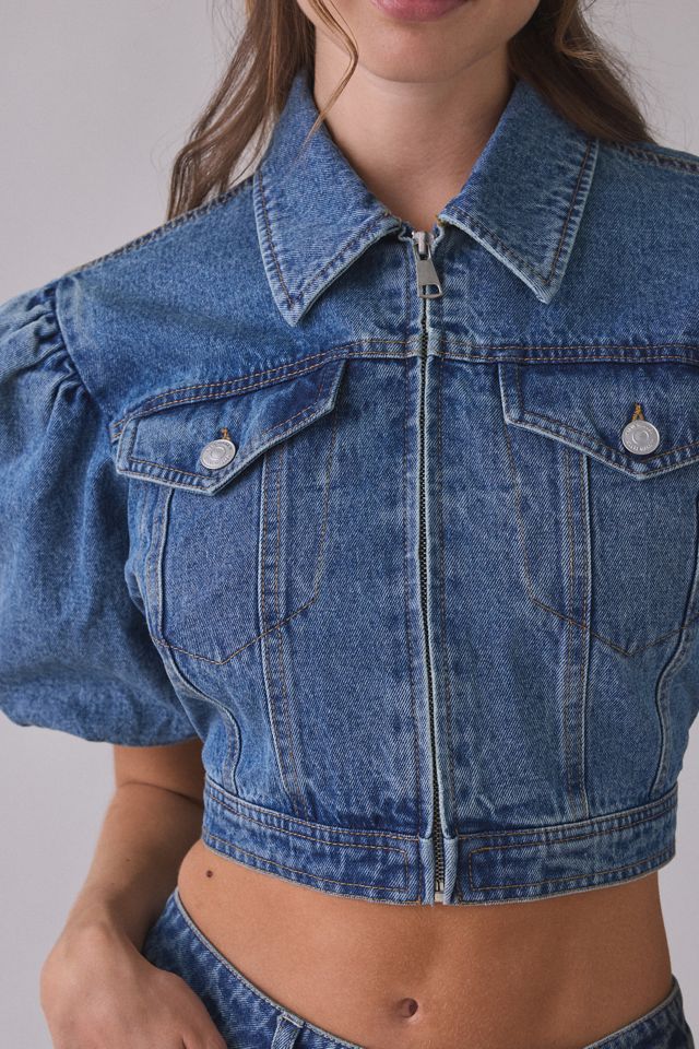 Steve Madden Marcy Puff Short Sleeve Denim Jacket #1