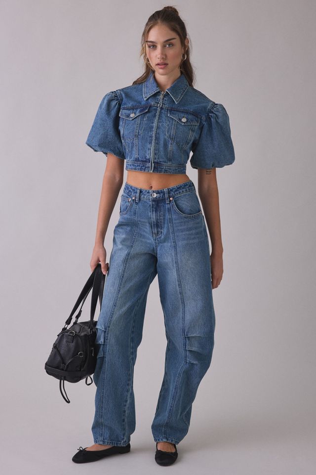 Steve Madden Marcy Puff Short Sleeve Denim Jacket #2