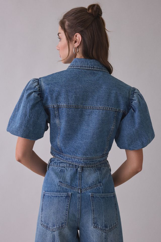 Steve Madden Marcy Puff Short Sleeve Denim Jacket #3