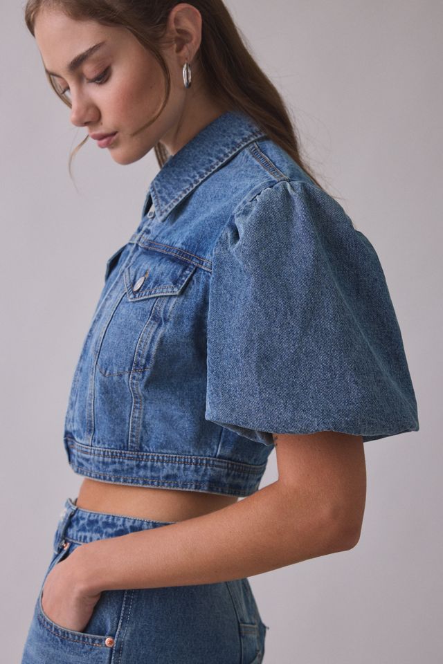 Steve Madden Marcy Puff Short Sleeve Denim Jacket #4