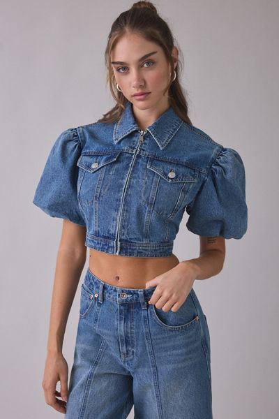 Steve Madden Marcy Puff Short Sleeve Denim Jacket