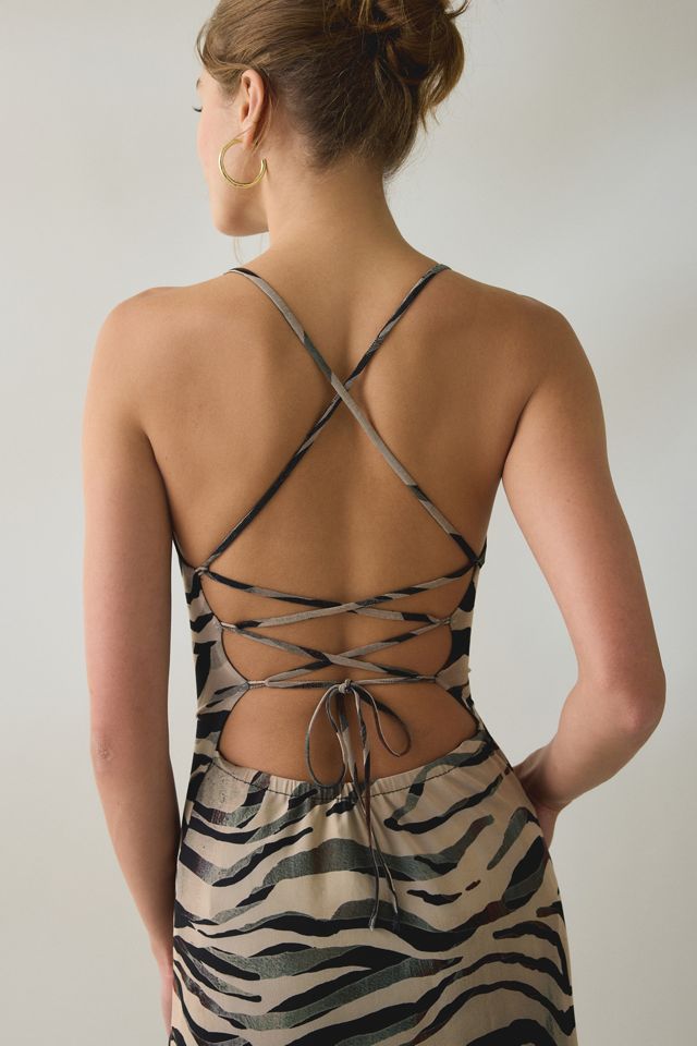 Steve Madden Adella Zebra Print Lace-Up Open Back Maxi Dress #1
